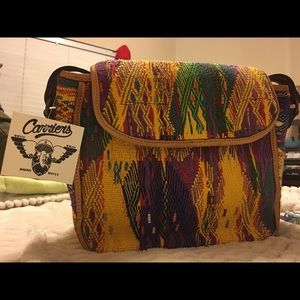 Leather  pocketbook from Guatemala w/ Mayan woven